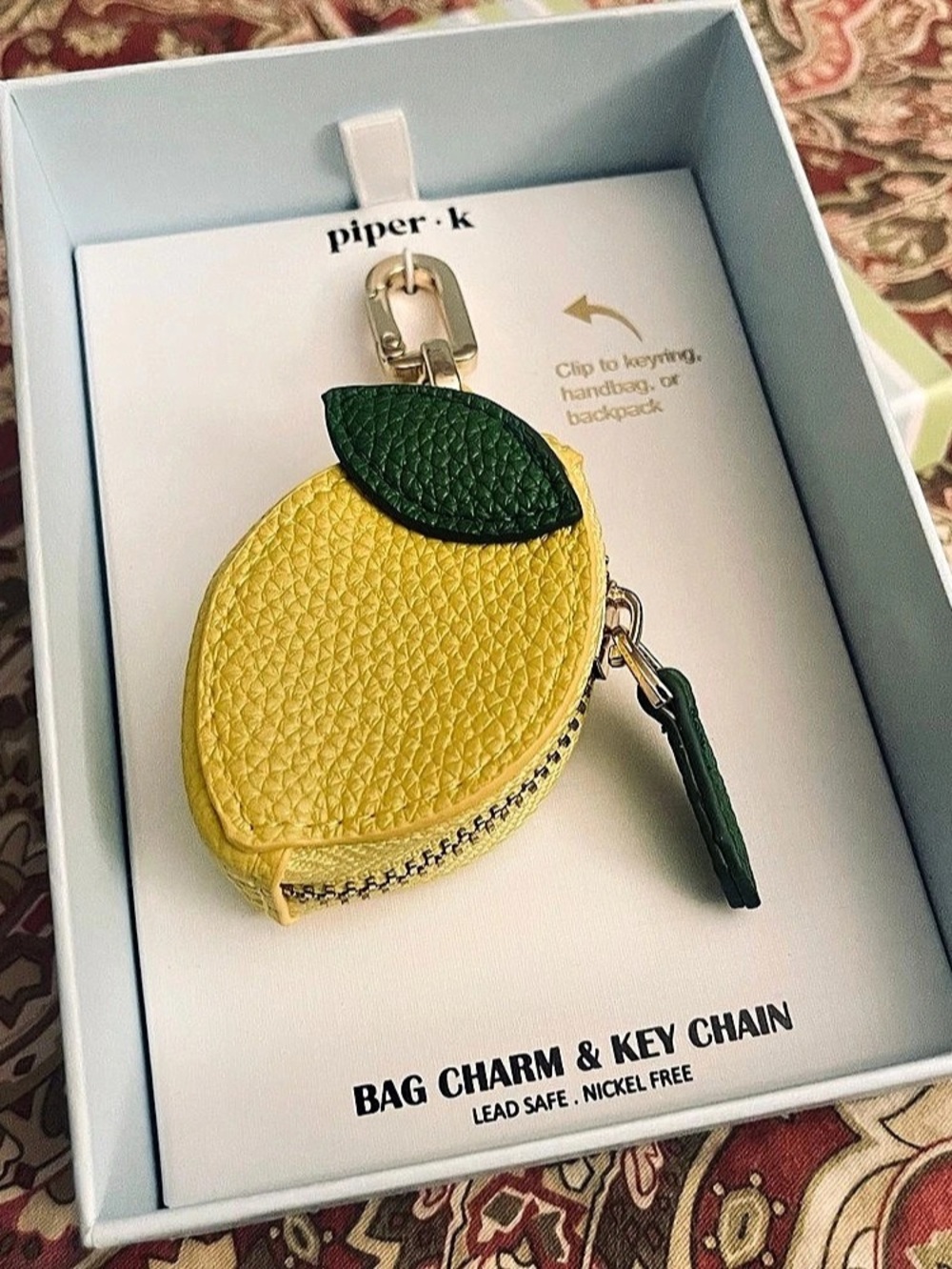piper·k Lemon Bag Charm & Key Chain Yellow & Green NWT 🍋